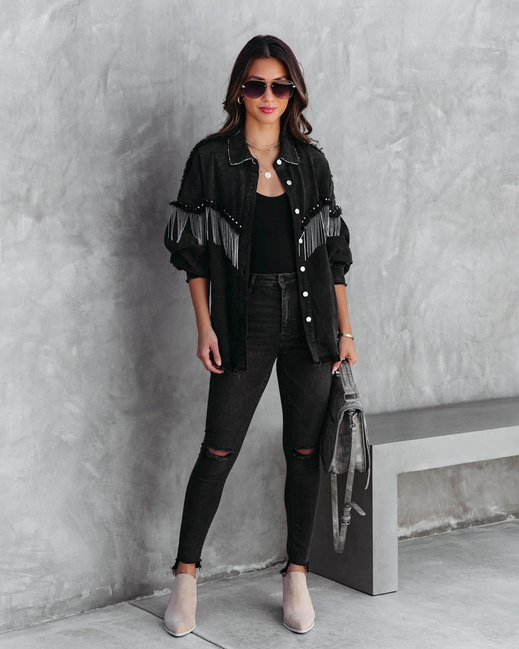 Women's New Fashion Casual Joker Chain Rivet Street Fashion Single-breasted Coat.