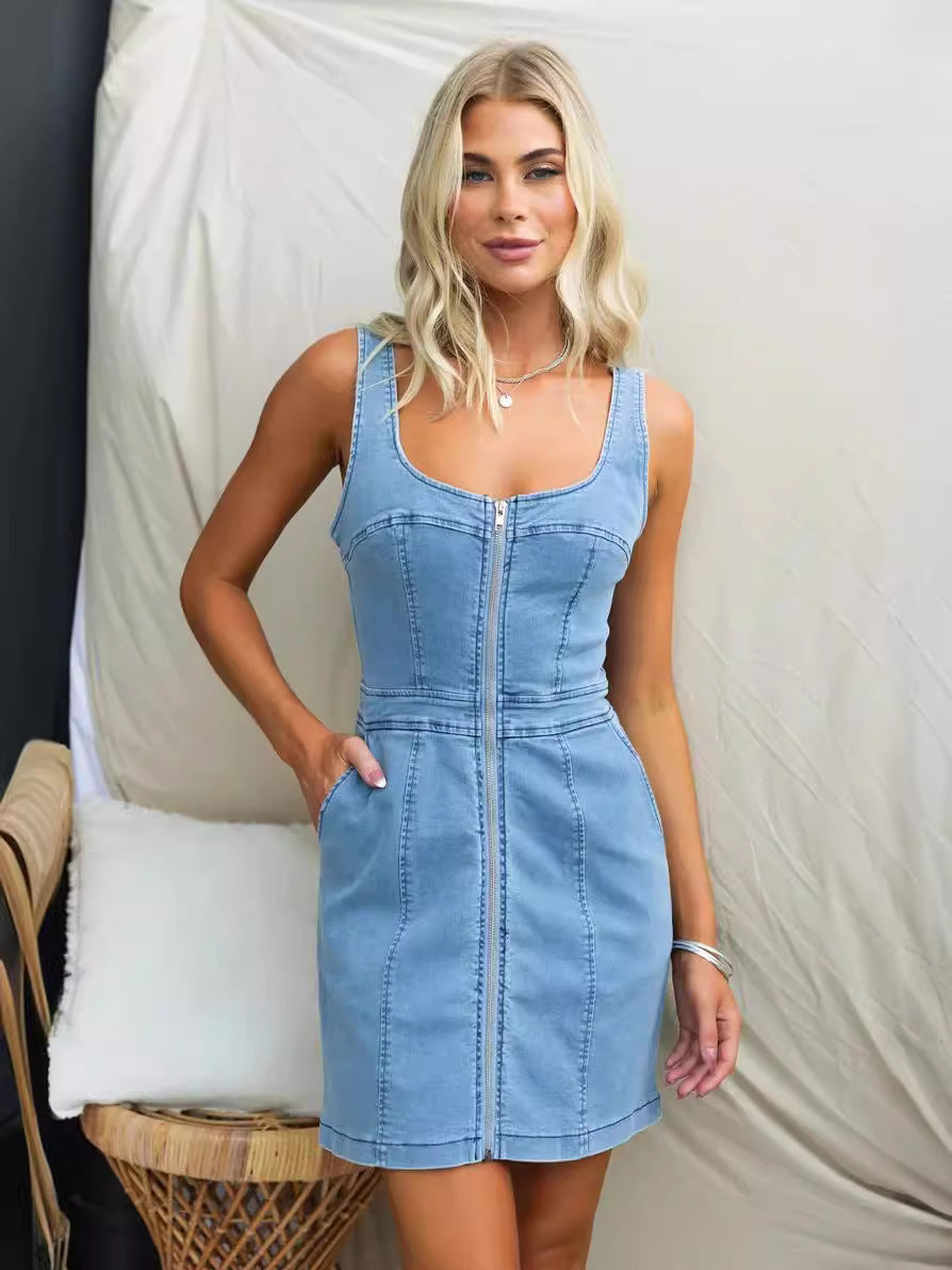 Women's New Fashion Joker Slim Denim Sleeveless Dress Women's Dress