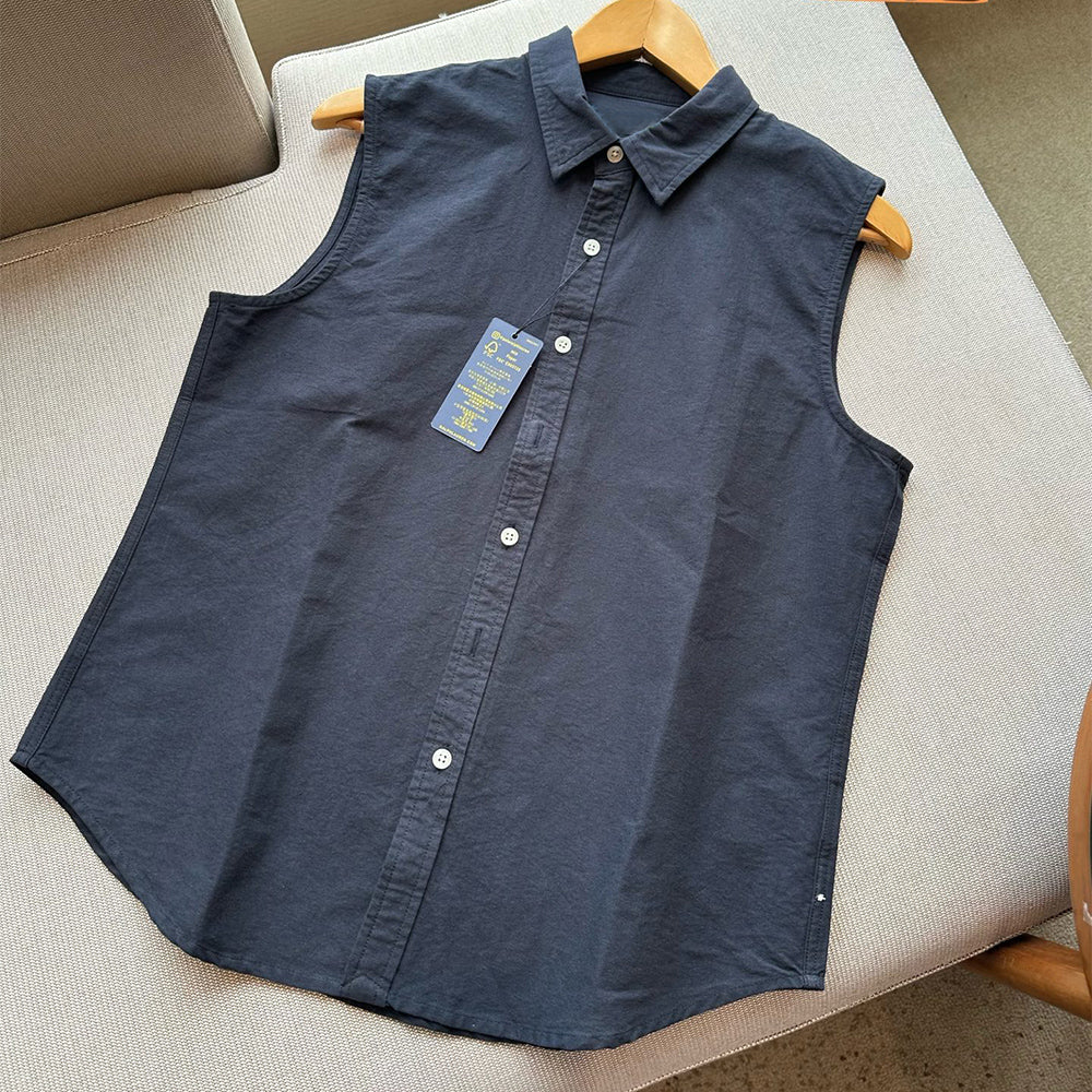 Ladies New Fashion Casual Joker Solid Color Sleeveless Lapel Shirt Retro Short Women's Chic Shirt Top.