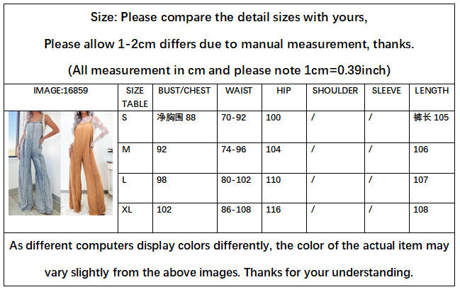 Women's New Fashion Joker Bib Retro Washed Raw Wide-leg Jumpsuit