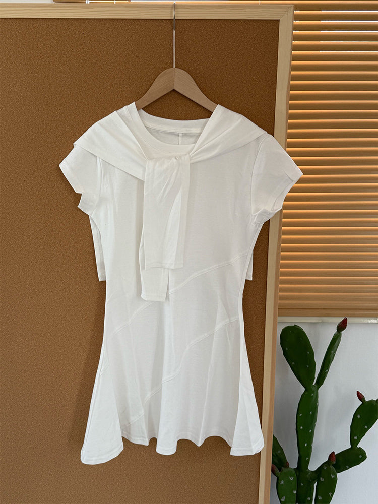 Women's New Fashion and Leisure Joker Slim Shawl Two-piece O-neck Short-sleeved Mini Dress