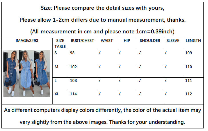Women's New Fashion Joker Lapel Sleeveless Stud Buckle Chest Waist Lace-up Denim Dress