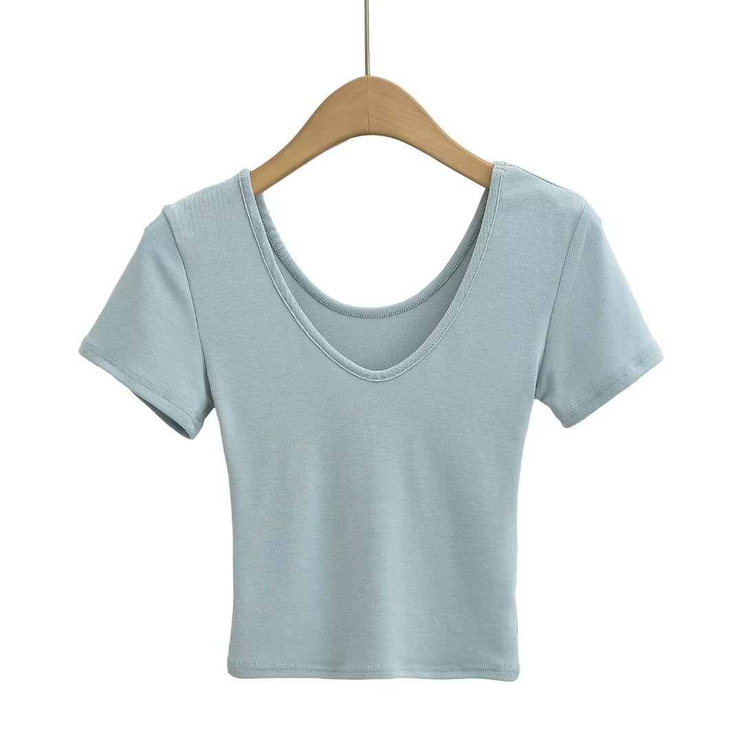 KP0172 Women's 2025 New Fashion Shoulder V-neck Short-sleeved T-shirt
