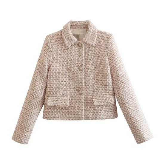 KP0014 Women's new chic Fashion Single Button Cropped Blazer Coat Vintage Long Sleeve Female Outerwear Chic Femme women's