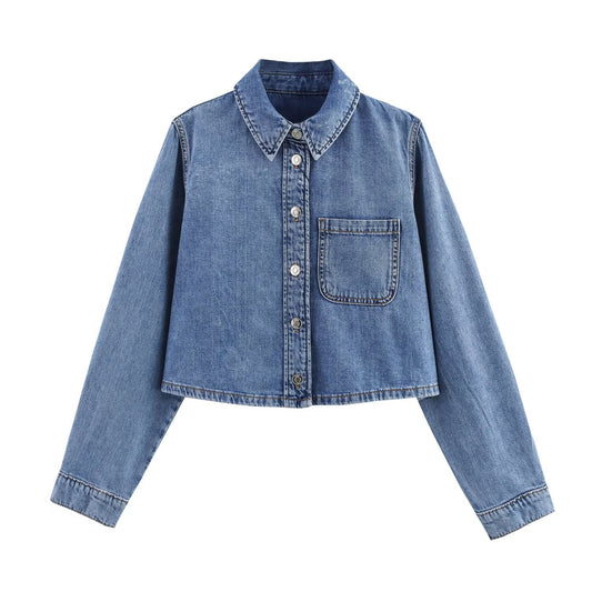 KP0011 Women's new chic Fashion Joker casual denim blouses retro long sleeve button blouses Blusas chic tops.