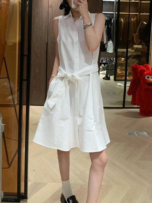 Women's New Fashion Casual Joker Lapel Lace Design Sleeveless Short Dress Women's A-line Dress