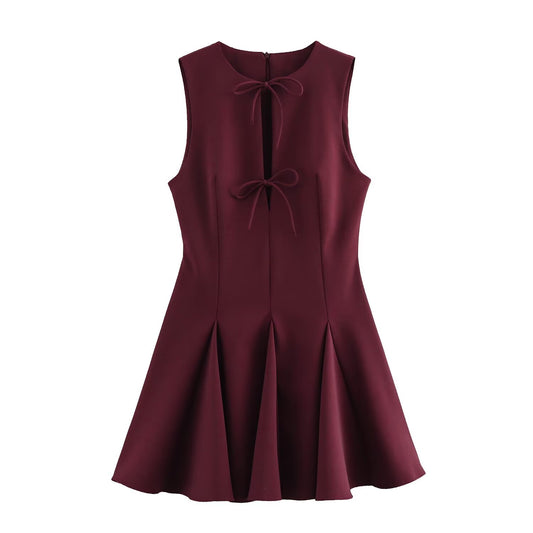 KP0035 Women's new chic Fashion bow mini dress retro sleeveless women's chic dress Mujer