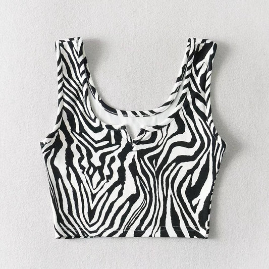 KP0181 Women's 2025 New Fashion Print Short Sleeveless Vest