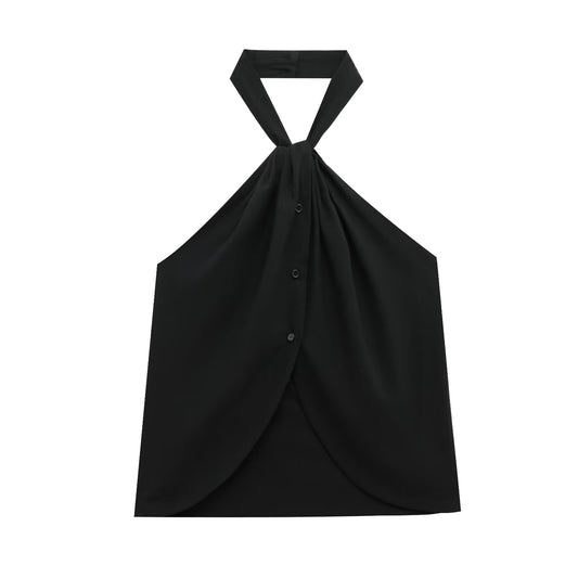 KP0092 Women 2025 New Fashion Linen Halter Twist Vest Camisole 