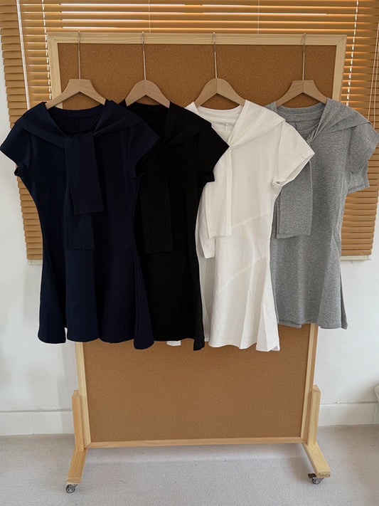 Women's New Fashion and Leisure Joker Slim Shawl Two-piece O-neck Short-sleeved Mini Dress
