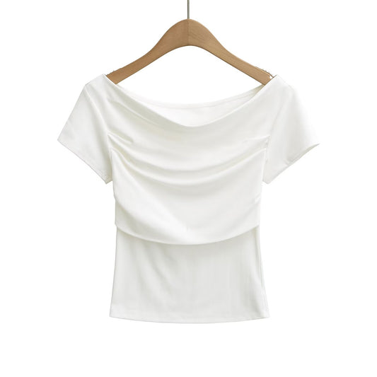 KP0146 Women's 2025 New Fashion Word Collar Short Sleeve T-shirt