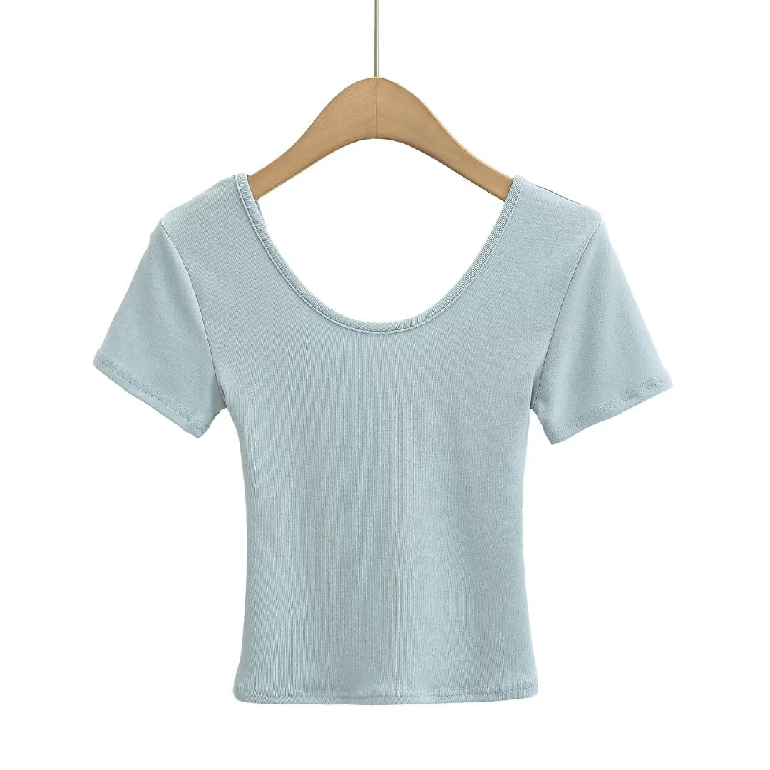 KP0172 Women's 2025 New Fashion Shoulder V-neck Short-sleeved T-shirt