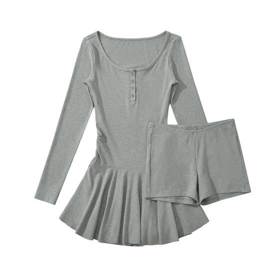KP0187 Women's 2025 New Fashion Long-sleeved Two-piece Dress