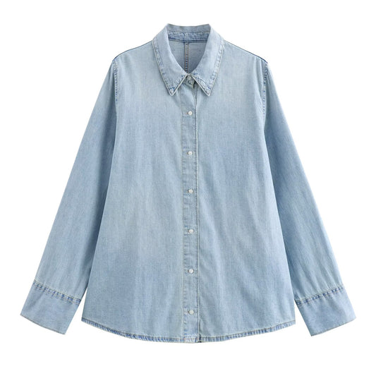 KP0061 Women 2025 New Fashion Tie-strap Denim Shirt Zipper denim shirt Loose  Female Chic