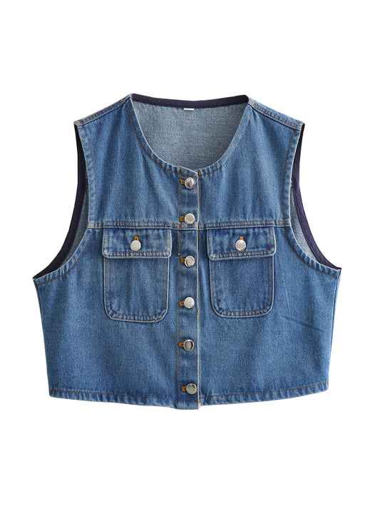 KP0133 Women 2025 New Fashion Denim Vest