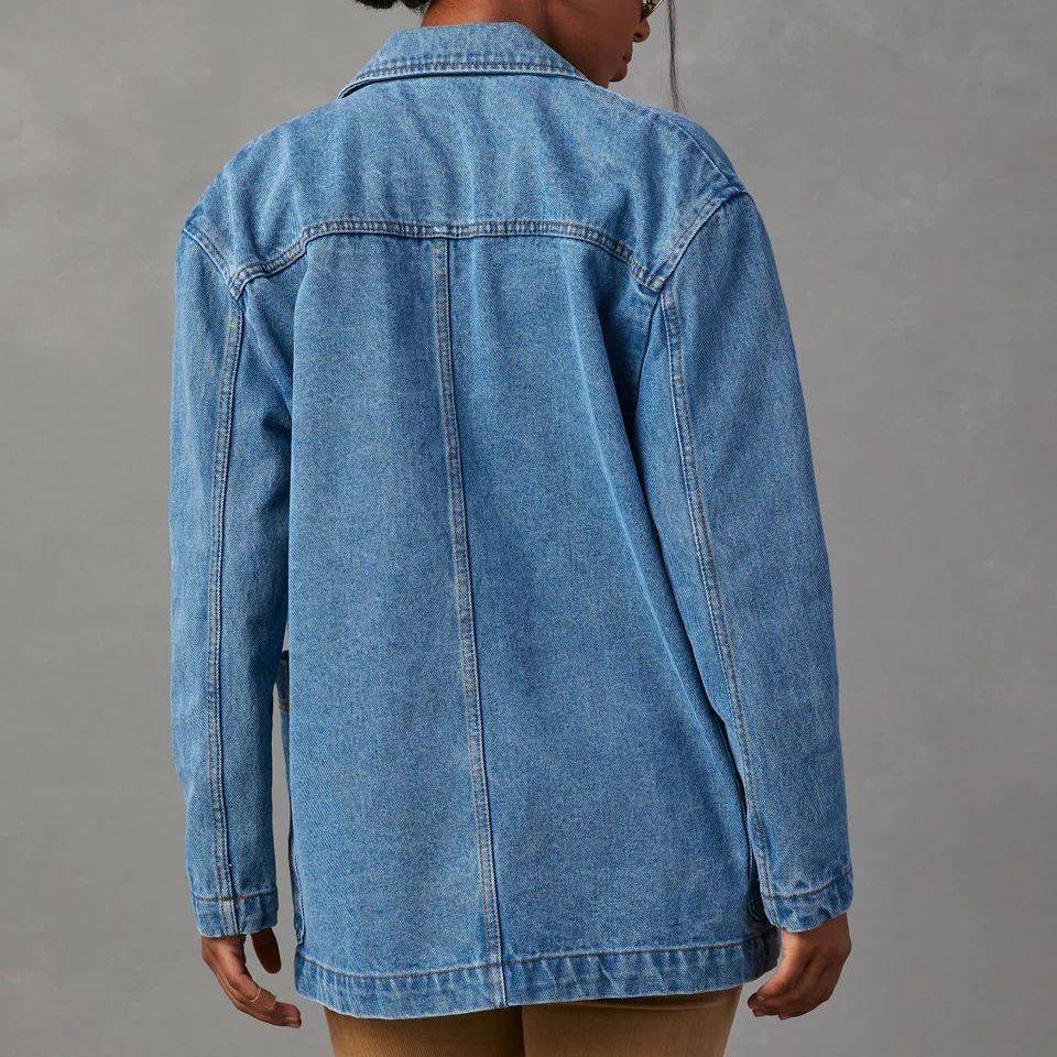 Women's New Fashion Joker Casual Loose Washed Blue Denim Women's Suit Jacket