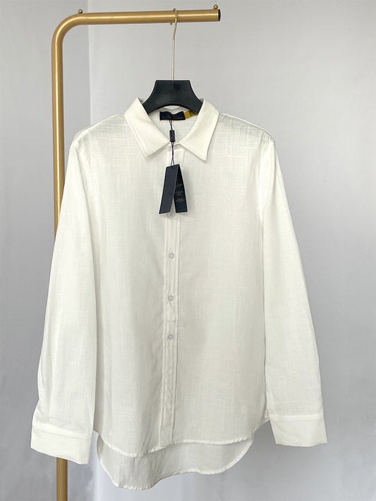 Women's New Fashion Casual Joker Loose Linen Shirt Women's Chic Button-down Long-sleeved Shirt