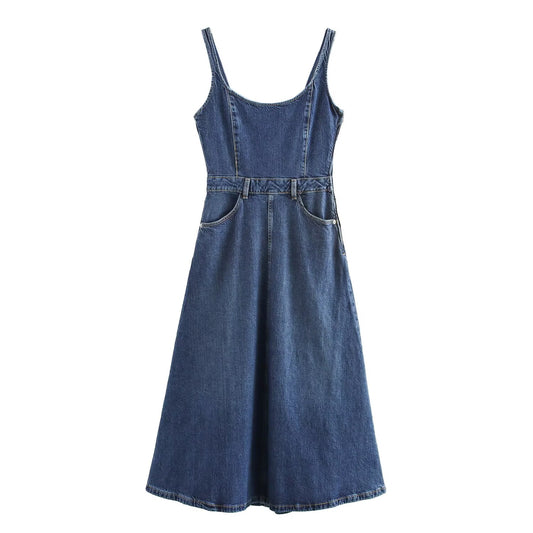 KP0030 Women's new chic Fashion Casual Joker Jeans Sleeveless Long Dress Retro Women's chic dress