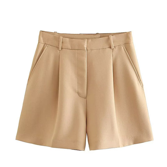 KP0009 Women's new chic Fashion Office Wear Straight Pants Vintage High Waist Side Pockets Female Short Pants Pantalones Mujer