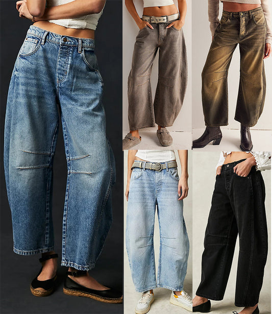 Women's New Fashion Joker Casual Loose Waist Tube Ladies Jeans