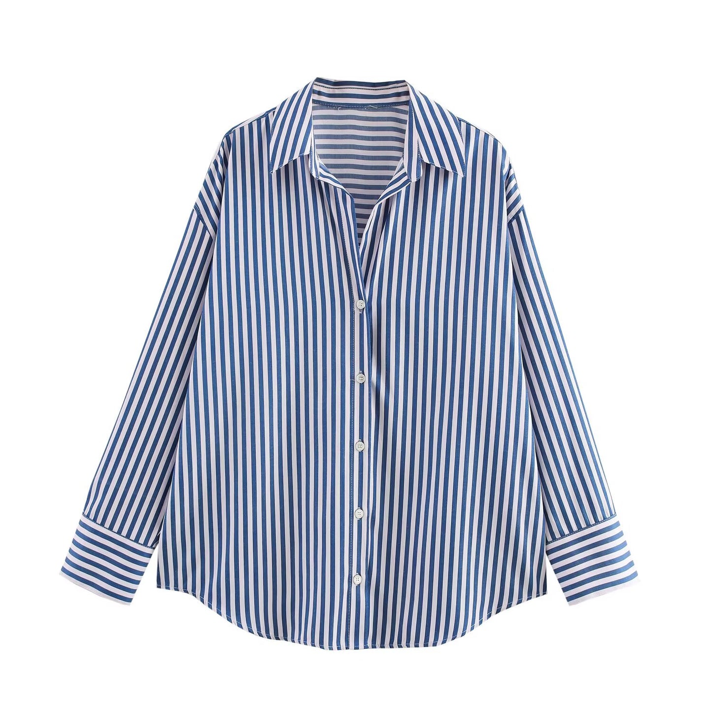 KP0005 Women's new chic Fashion Joker temperament striped blouses retro long sleeve button blouses Blusas chic tops.