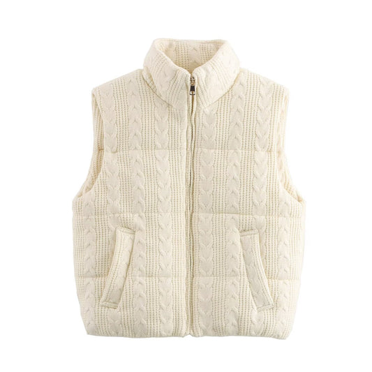 KP0049 Women's fashion knitted zipper cotton-padded vest retro sleeveless women's vest coat fashion chic coat.