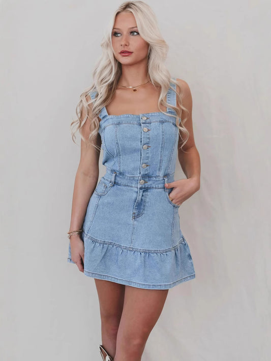 Women's New Fashion Temperament Commuter Fashion Suspender Denim Women's Dress