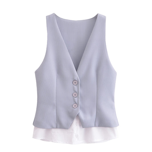 KP0074 Women 2025 New Fashion Striped Splicing Top 