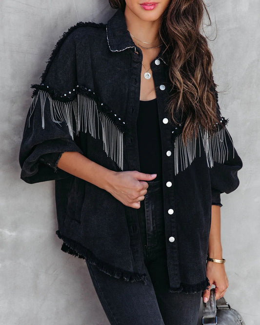 Women's New Fashion Casual Joker Chain Rivet Street Fashion Single-breasted Coat.