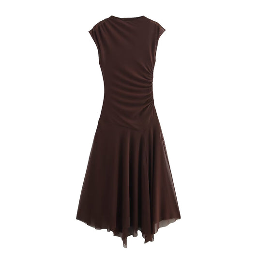 KP0027 Women's new chic Fashion Joker temperament O-neck silk dress retro sleeveless women's chic dress Mujer women's