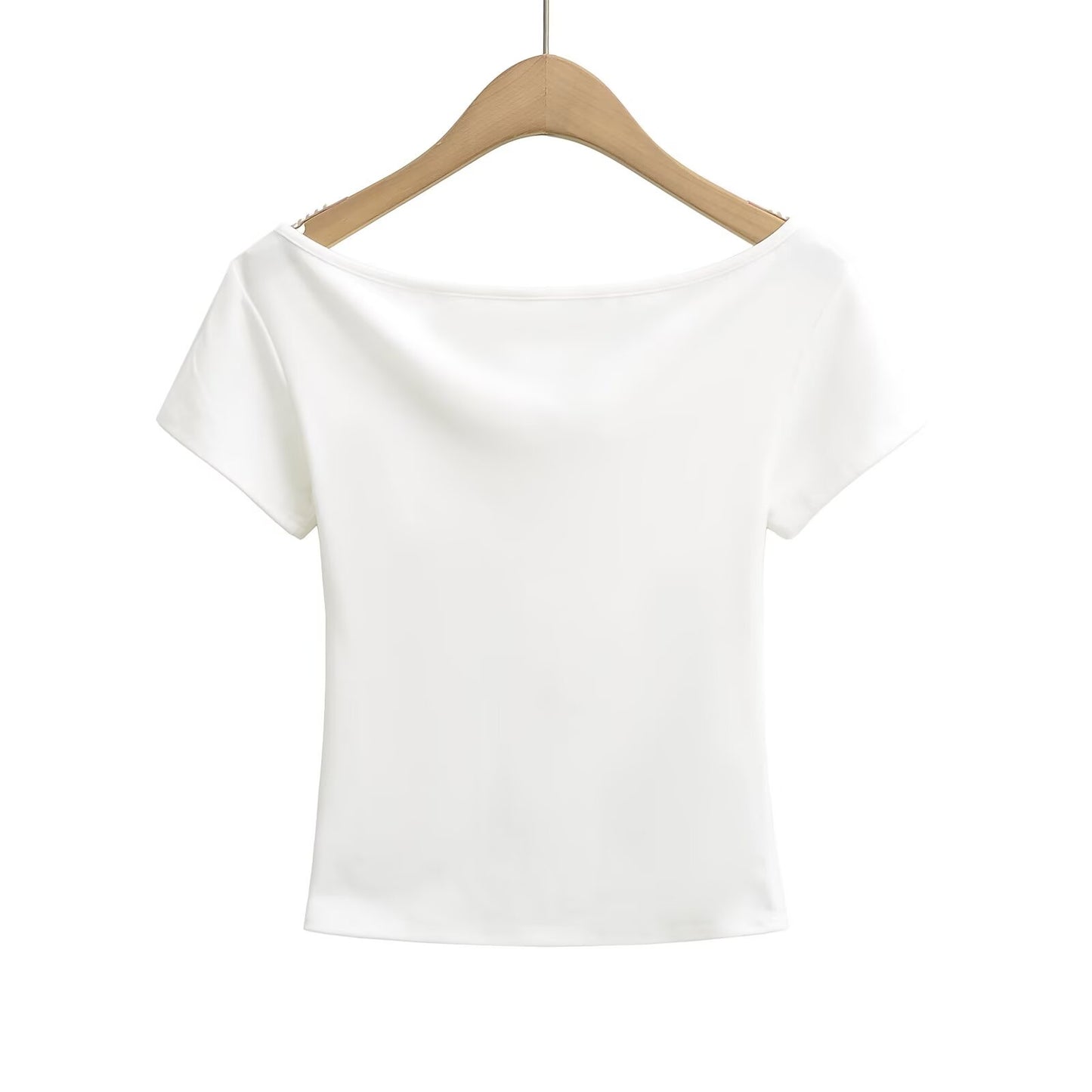 KP0146 Women's 2025 New Fashion Word Collar Short Sleeve T-shirt