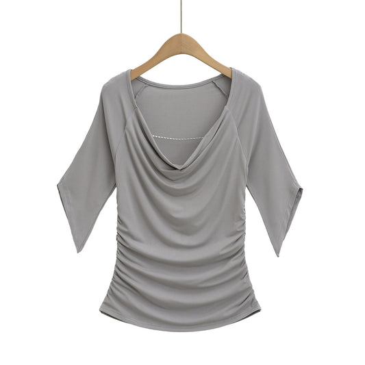 KP0225 Women's 2025 New Fashion Swing Collar Sleeve T-shirt