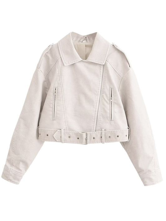 KP0122 Women 2025 New Fashion Faux Leather Motorcycle Short Jacket