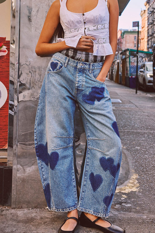 Women's New Fashion Joker Casual Loose Waist Tube Ladies Jeans