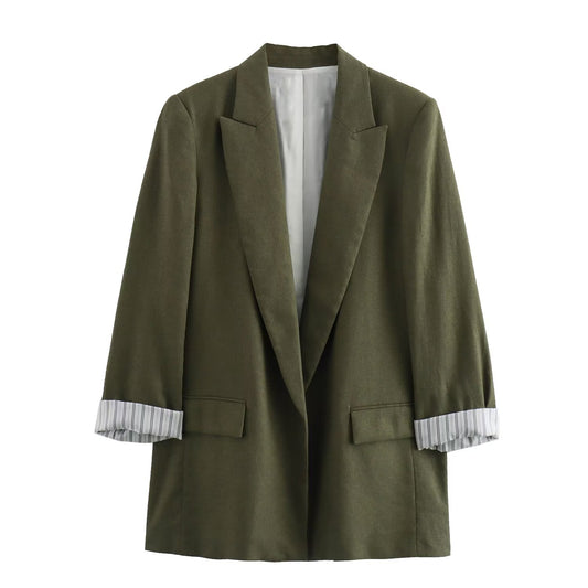 KP0019 Women's new chic Fashion Blazer Coat Vintage Long Sleeve Pockets Female Outerwear Chic