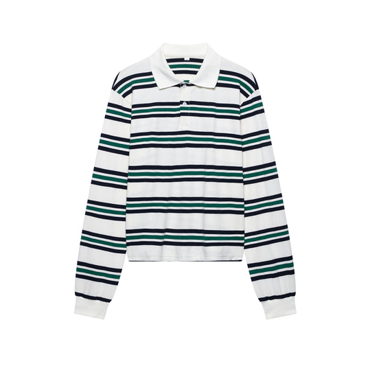 KP0166 Women's 2025 New Fashion Striped Long Sleeve Contrast Color Top