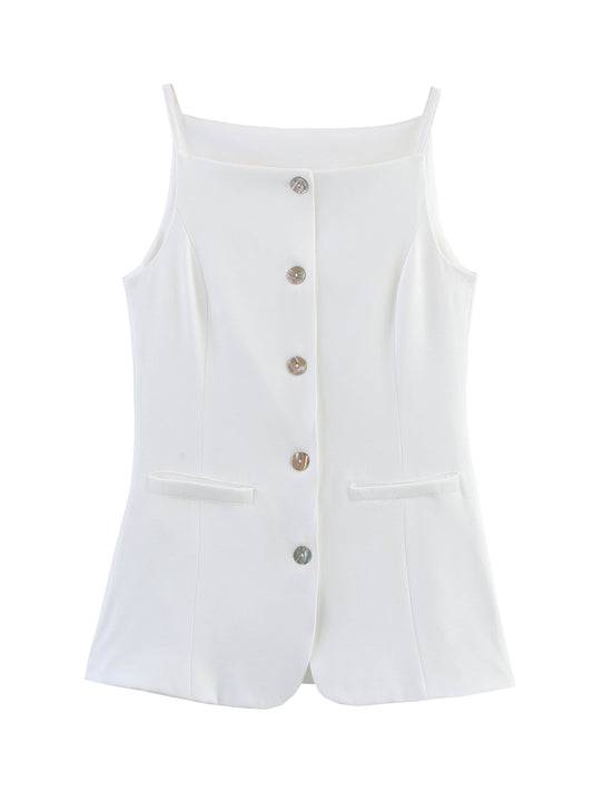 KP0138 Women 2025 New Fashion White Suspender Midi Vest