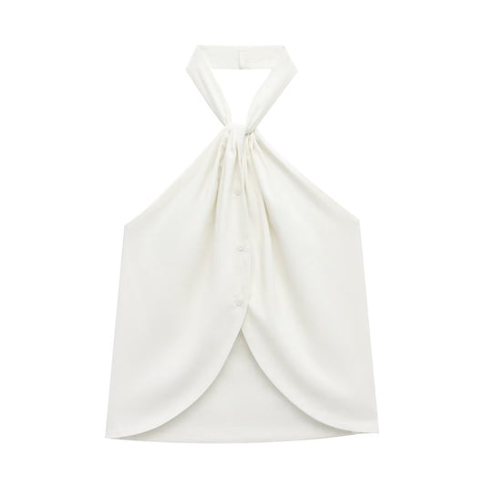 KP0091 Women 2025 New Fashion Linen Halter Twist Vest Camisole 