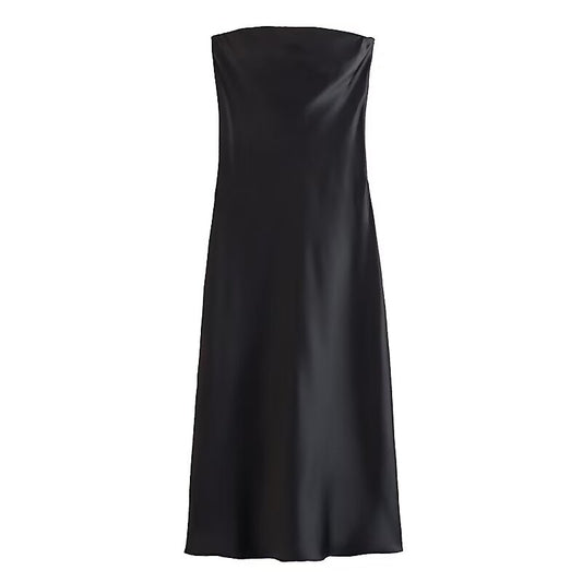 KP0037 Women's new chic Fashion Women's new fashion satin texture long dress retro elastic tube top women's dress Mujer women's