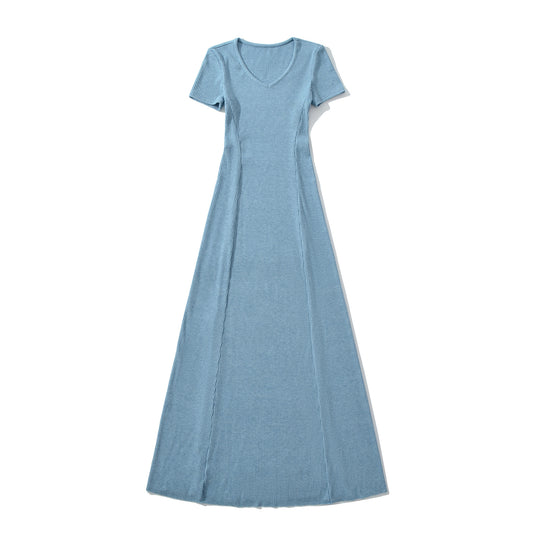 KP0210 Women's 2025 New Fashion Collar Short Sleeve Long Dress