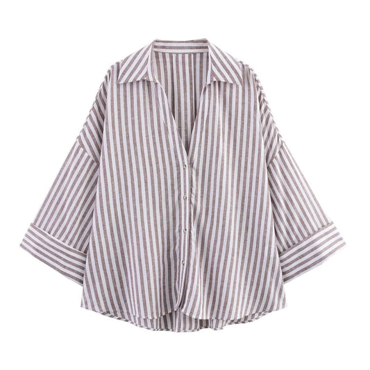 KP0023 Women's new chic Fashion Joker temperament striped blouses retro long sleeve button blouses Blusas chic tops. women's