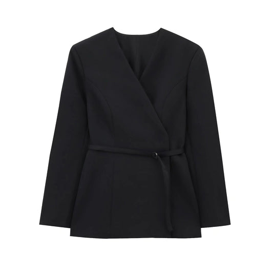 KP0078 Women 2025 New Fashion Belted Wrap-style Leisure Suit 