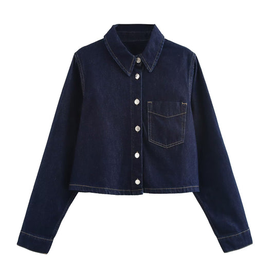 KP0060 Women 2025 New Fashion Tie-strap Denim Shirt Zipper denim shirt Loose Fitting Vintage Long Sleeve Female Chic