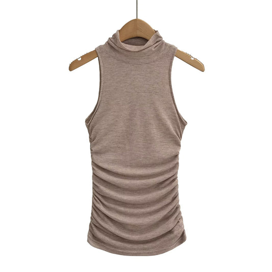 KP0198 Women's 2025 New Fashion High-necked Sleeveless Pleated Vest