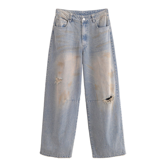 KP0075 Women 2025 New Fashion Ripped Earth Style Jeans 
