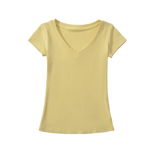 KP0200 Women's 2025 New Fashion V-neck Slim Short-sleeved T-shirt