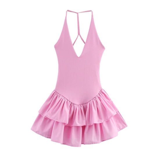 KP0017 Women's new chic Fashion Mini Dress Vintage Backless Thin Straps Female Dresses robe vestidos