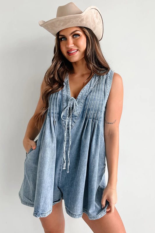 Women's New Fashion Joker Sleeveless Short-sleeved Shorts Denim Jumpsuit