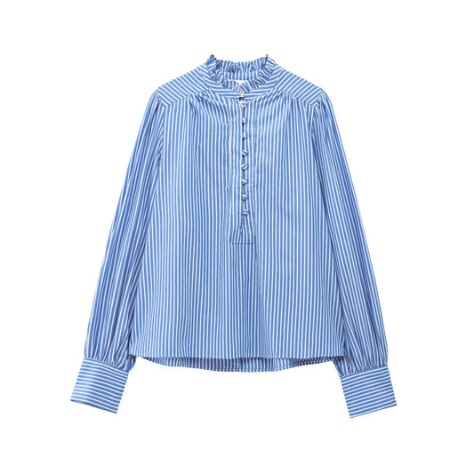 KP0132 Women 2025 New Fashion Pleated Collar Cotton Shirt