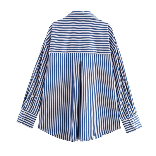 KP0005 Women's new chic Fashion Joker temperament striped blouses retro long sleeve button blouses Blusas chic tops.